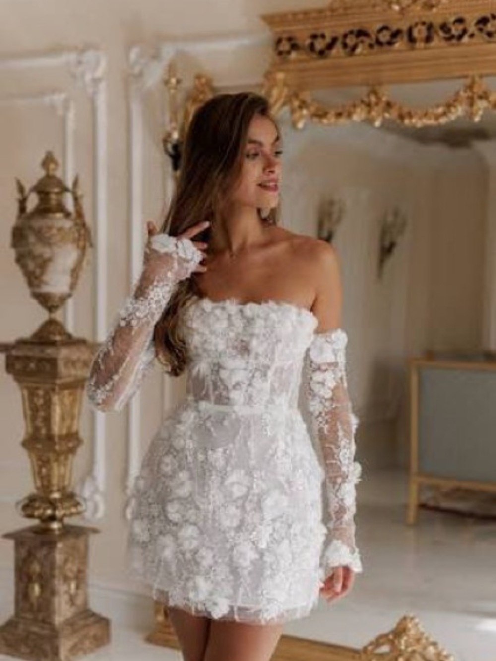 Floral Applique White Off-Shoulder Mini Dress
